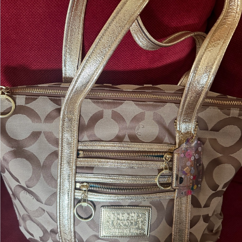 Gold and Tan Designer Tote Bag